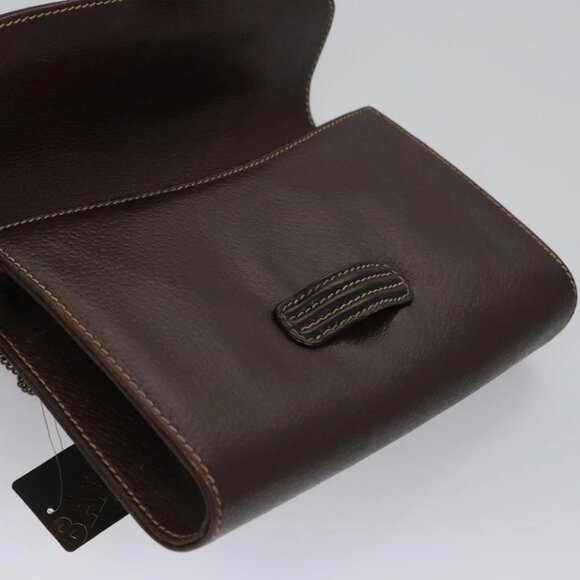 BALLY Chain Shoulder Bag Leather Brown Gold Auth bs22953 - Picture 10 of 16